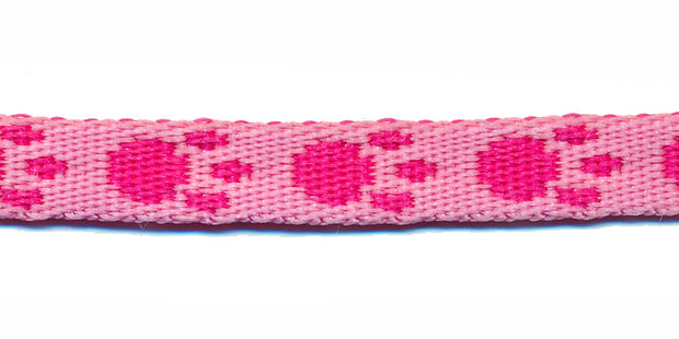 Tassenband 10 mm pootje licht roze/roze (ca. 5 m)