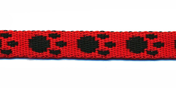 Tassenband 10 mm pootje rood/zwart (ca. 5 m)
