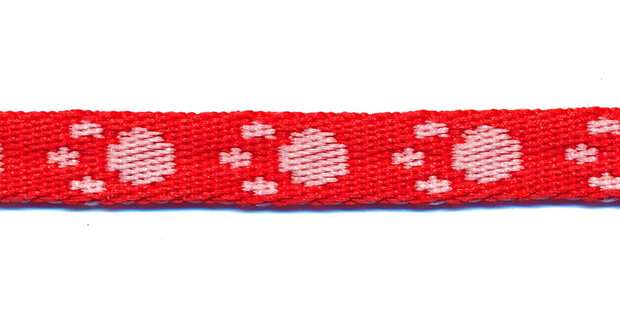 Tassenband 10 mm pootje rood/wit (ca. 5 m)
