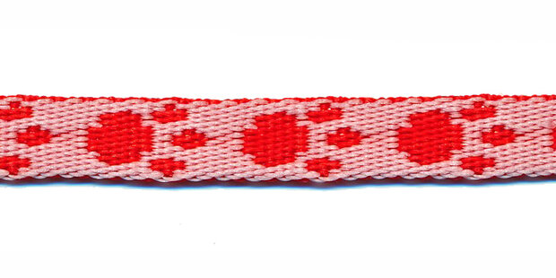 Tassenband 10 mm pootje rood/wit (ca. 5 m) - andere zijde