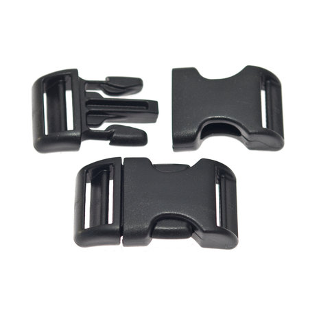 Adjustable curved side release buckle black plastic 20 mm (10, 50, 100, ... pieces)