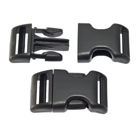 Adjustable curved side release buckle black plastic 25 mm (10, 50, 100, ... pieces)