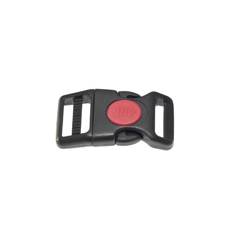 Gebogen verstelbare klikgesp zwart kunststof met rode (ronde) veiligheidssluiting 20 mm (10, 50, 100, ... stuks)