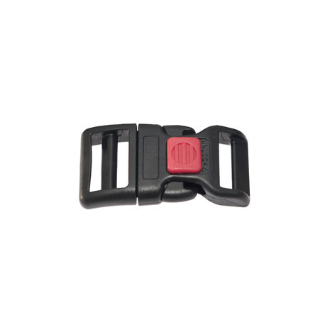 Gebogen verstelbare klikgesp zwart kunststof met rode (rechth.) veiligheidssluiting 20 mm (10, 50, 100, ... stuks)