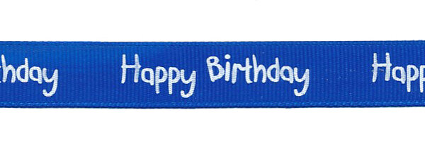 Kobalt blauw grosgrainband Happy Birthday 16 mm (ca. 20 m)