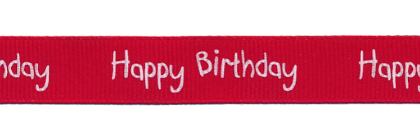 Rotes Ripsband Happy Birthday 16 mm (ca. 20 m)
