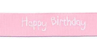 Roze grosgrainband Happy Birthday 16 mm (ca. 20 m)