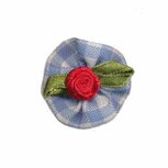 Roosje satijn rood op blauw geruit blad 25 mm (10 stuks) Roosje satijn rood op blauw geruit blad 25 mm (10 stuks)