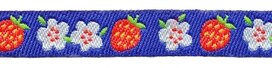 Kobalt blauw sierband met rode aardbeien en witte bloemetjes 12 mm (ca. 22 m) Kobalt blauw sierband met rode aardbeien en witte bloemetjes 12 mm (ca. 22 m)