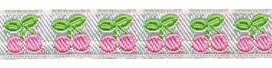 Roze-wit-groen kersjes band 12 mm (ca. 22 m) Roze-wit-groen kersjes band 12 mm (ca. 22 m)
