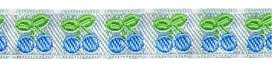 Blauw-wit-groen kersjes band 12 mm (ca. 22 m) Blauw-wit-groen kersjes band 12 mm (ca. 22 m)