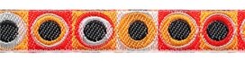 Oranje-zwart-rood-wit retro sierband 12 mm (ca. 22 m) Oranje-zwart-rood-wit retro sierband 12 mm (ca. 22 m)