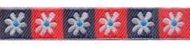 Witte bloem in donker blauw en rood vierkantje band 12 mm (ca. 22 m) Witte bloem in donker blauw en rood vierkantje band 12 mm (ca. 22 m)
