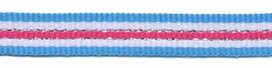 Blauw-wit-zilver-fuchsia streep grosgrain/ribsband 10 mm (ca. 45 m) Blauw-wit-zilver-fuchsia streep grosgrain/ribsband 10 mm (ca. 45 m)