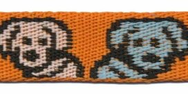 Tassenband 25 mm hondjes oranje/zwart/wit/blauw dubbelzijdig (ca. 5 m) Tassenband 25 mm hondjes oranje/zwart/wit/blauw dubbelzijdig (ca. 5 m)
