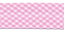 Roze-wit geruit biaisband 25 mm (ca. 10 meter) Roze-wit geruit biaisband 25 mm (ca. 10 meter)