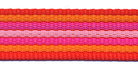 Tassenband 25 mm streep rood/oranje/fuchsia/roze EXTRA STEVIG (ca. 5 m) Tassenband 25 mm streep rood/oranje/fuchsia/roze EXTRA STEVIG (ca. 5 m)