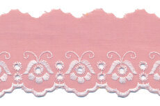Broderie oud roze polykatoen met witte stiksels 50 mm #1303 (ca. 13,5 m) Broderie oud roze polykatoen met witte stiksels 50 mm #1303 (ca. 13,5 m)