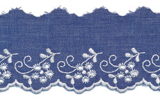Broderie denim polykatoen met witte stiksels 50 mm #1302 (ca. 13,5 m) Broderie denim polykatoen met witte stiksels 50 mm #1302 (ca. 13,5 m)