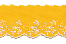 Broderie oker polykatoen met witte stiksels 50 mm #1302 (ca. 13,5 m) Broderie oker polykatoen met witte stiksels 50 mm #1302 (ca. 13,5 m)