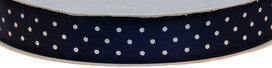 Donker blauw dubbelzijdig satijnband met witte stippen 15 mm (ca. 30 m) Donker blauw dubbelzijdig satijnband met witte stippen 15 mm (ca. 30 m)