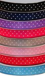 Set: 8 kleuren 15 mm satijnband met witte stippen (ca. 240 m) Set: 8 kleuren 15 mm satijnband met witte stippen (ca. 240 m)