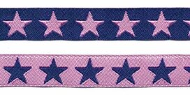 Donker blauw sierband met roze sterren 2-zijdig 12 mm (ca. 22 m) Donker blauw sierband met roze sterren 2-zijdig 12 mm (ca. 22 m)