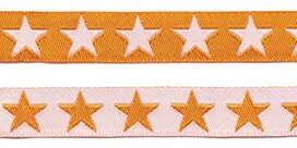 Oranje sierband met witte sterren 2-zijdig 12 mm (ca. 22 m) Oranje sierband met witte sterren 2-zijdig 12 mm (ca. 22 m)