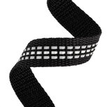 Tassenband 20 mm zwart met 3 reflecterende strepen 1,3 mm dik (25 m) Tassenband 20 mm zwart met 3 reflecterende strepen 1,3 mm dik (25 m)