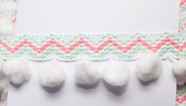 Ibiza pompom band wit 45 mm (ca. 5 meter) Ibiza pompom band wit 45 mm (ca. 5 meter)