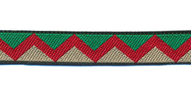 Sierband zig-zag motief groen-rood-zand 12 mm (ca. 22 m) Sierband zig-zag motief groen-rood-zand 12 mm (ca. 22 m)
