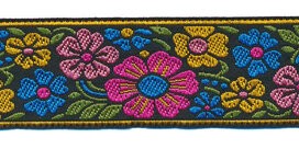 Bloemband roze-geel-blauw-groen 25 mm (ca. 22 m) Bloemband roze-geel-blauw-groen 25 mm (ca. 22 m)