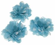 Bloem stof aqua met witte stippen ca. 7 cm (5 stuks) Bloem stof aqua met witte stippen ca. 7 cm (5 stuks)
