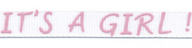 Wit-roze 'It's a girl!' grosgrainband 10 mm (ca. 20 m) Wit-roze 'It's a girl!' grosgrainband 10 mm (ca. 20 m)