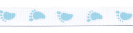 Wit grosgrainband met blauwe voetjes 10 mm (ca. 20 m) Wit grosgrainband met blauwe voetjes 10 mm (ca. 20 m)