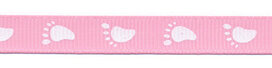 Roze grosgrainband met witte voetjes 10 mm (ca. 20 m) Roze grosgrainband met witte voetjes 10 mm (ca. 20 m)