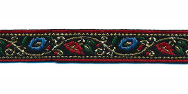 Zwart bloemband met rode en blauwe bloemetjes en goudkleurige draad 12 mm (ca. 22 m) Zwart bloemband met rode en blauwe bloemetjes en goudkleurige draad 12 mm (ca. 22 m)