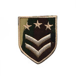 Opstrijkbare applicatie leger/army schild met 2 strepen en 3 sterren (5 stuks) Opstrijkbare applicatie leger/army schild met 2 strepen en 3 sterren (5 stuks)