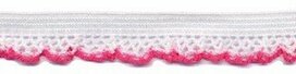 Elastisch kant wit met fuchsia randje 12 mm (ca. 25 m) Elastisch kant wit met fuchsia randje 12 mm (ca. 25 m)