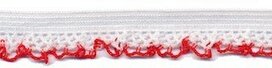 Elastisch kant wit met rood randje 12 mm (ca. 25 m) Elastisch kant wit met rood randje 12 mm (ca. 25 m)