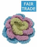 Gehaakte katoenen bloem pastel blauw, roze en groen ca. 60 mm (5 stuks) Gehaakte katoenen bloem pastel blauw, roze en groen ca. 60 mm (5 stuks)