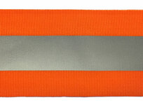 Fluoriserend oranje grosgrainband met reflectiestreep 50 mm (ca. 10 meter) Fluoriserend oranje grosgrainband met reflectiestreep 50 mm (ca. 10 meter)