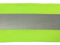 Fluoriserend geel/groene grosgrainband met reflectiestreep 50 mm (ca. 10 meter) Fluoriserend geel/groene grosgrainband met reflectiestreep 50 mm (ca. 10 meter)