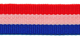 Tassenband 25 mm Nederlandse vlag rood/wit/blauw STEVIG (ca. 50 m) Tassenband 25 mm Nederlandse vlag rood/wit/blauw STEVIG (ca. 50 m)