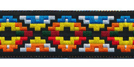 Sierband Inca stijl zwart-geel-oranje-blauw 25 mm (ca. 22 m) Sierband Inca stijl zwart-geel-oranje-blauw 25 mm (ca. 22 m)