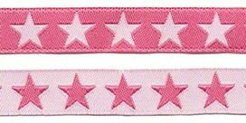 Roze sierband met witte sterren 2-zijdig 12 mm (ca. 22 m) Roze sierband met witte sterren 2-zijdig 12 mm (ca. 22 m)