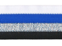 Wit-kobalt blauw-zilver lurex-zwart sierband 40 mm (ca. 25 m) Wit-kobalt blauw-zilver lurex-zwart sierband 40 mm (ca. 25 m)
