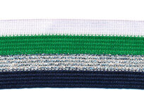 Wit-groen-zilver lurex-donker blauw sierband 40 mm (ca. 25 m) Wit-groen-zilver lurex-donker blauw sierband 40 mm (ca. 25 m)