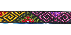 Sierband jacquard patroon geel-groen-roze-blauw-wit-rood 12 mm (ca. 22 m) Sierband jacquard patroon geel-groen-roze-blauw-wit-rood 12 mm (ca. 22 m)