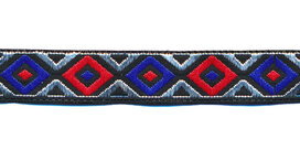 Sierband wieber rood-zilver-blauw-zwart 12 mm (ca. 22 m) Sierband wieber rood-zilver-blauw-zwart 12 mm (ca. 22 m)